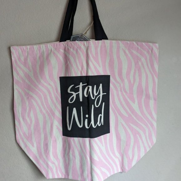 Beachy Baby Pink Zebra Stripes Tote Bag - Picture 1 of 2